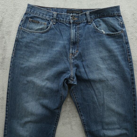 Calvin Klein Jeans Mens Size 36x35 Blue Relaxed Straight Rigid Denim Stone Wash - Picture 15 of 16